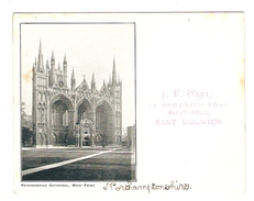 GB POST CARD - PETERBOROUGH CATHEDRAL WEST FRONT -  J.F. BAYLY BARRY ROAD EAST DULWICH - 2 Scans - - Northamptonshire