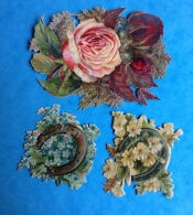 Tres Joli Chromo Decoupis Fleur Rose Et Fer à Cheval 11cmx8cm Et 6cm - Bloemen