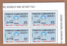 AC - TURKEY STAMP - 20th ANNIVERSARY OF THE SOUTH EASTERN EUROPE DEFENCE MINISTERIAL - SEDM - PROCESS MNH BLOCK OF FOUR - Unused Stamps