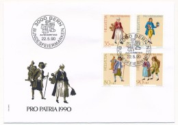 SUISSE -  FDC 1990 - Pro Patria - 5 Enveloppes (2 Séries) - FDC