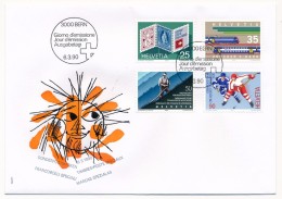 SUISSE - FDC 1990 - Timbres Poste Spéciaux (hockey, Train, Parrainage, Philatélie) - 5 Enveloppes (2 Séries) - FDC