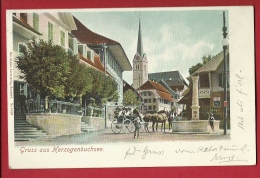 FIK-17   Gruss Aus Herzogenbuchsee. Kutsche, Belebt. Litho. Pionier. Gelaufen In 1900 - Herzogenbuchsee