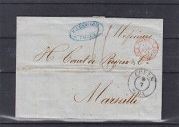 Allemagne - Prusse - Lettre De 1851 - Oblitération Coeln - Cachet Rouge De Prusse - Expédié Vers La France - Marseille - Storia Postale