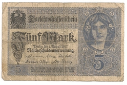 Allemagne. Reichsbanknote 5 Mark. Août 1917 - 5 Mark