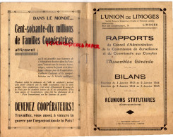 87 - LIMOGES - L' UNION RAPPORTS ASSEMBLEE GENERALE-BILAN 1943-44-1944-45-  REUNIONS STATUTAIRES - Documenti Storici