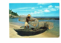 Cpm - SEYCHELLES - FISHERMAN HIS PIROGUE AND CASIERS - Homme Torse-nu Pêcheur - Photo Eden 36 - Seychellen