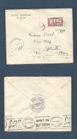 Syria. 1940 (9 Nov) Tartous - France, Lyon. Via Lebanon (10 Nov) Mision Laica / ORIENTE. Single Fkd Env, Bilingual Cache - Syria