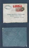 Marruecos - French. 1934 (28 Nov) Casablanca - London, UK. Air Fkd Envelope FRONT Only + Special Air Label. (Ilustrated - Morocco (1956-...)