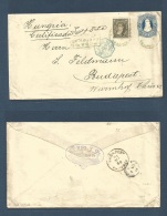 Argentina. 1891 (30 Sept) Rosario - Hungary, Budapest (31 Oct) Via Buenos Aires. Registered 24c Blue Stat Env + 4c Brown - Other & Unclassified