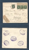 Argentina. 1896 (June 3) Buenos Aires - Brazil, Antonina, Parana. Registered Multifkd Envelope, Mixed Issues Inc 50c Blu - Autres & Non Classés