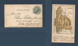 Argentina - Stationery. C. 1900, 4c Stat Card, Reverse San Juan Map Printed, Circulated To Villa Catalina. Fine + Scarce - Otros & Sin Clasificación