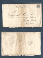 Belgium. 1881 (18 June) Val St. Lambert - USA, NYC (2 July) Via England. Single 1franco Lilac Fkd Envelope At Cuadruple - Other & Unclassified