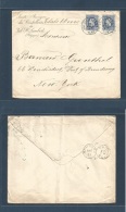 Belgium. 1881 (18 March) Val St. Lambert - USA, NYC ( 31 March) Multifkd Envelope Early 20c Blue Cachet (x2) Cds. Lovely - Other & Unclassified