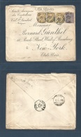 Belgium. 1893 (18 Aug) Val St. Lambert - USA, NYC. Multifkd Envelope 25c Blue + 50c Bister Hong Stamp Of Three Cds. Fine - Autres & Non Classés