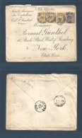 Belgium. 1893 (18 Aug) Val St. Lambert - USA, NYC. Multifkd Envelope 25c Blue + 50c Bister Hong Stamp Of Three Cds. Fine - Other & Unclassified