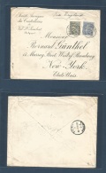 Belgium. 1900 (20 April) Val St. Lambert - USA, NYC. Multifkd Envelope With 25c Blue + 50c Grey-green Cds. Via Egypt + F - Otros & Sin Clasificación