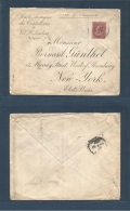 Belgium. 1900 (27 April) Val De St. Lambert - USA, NYC. Envelope Fkd Single 1fr Red Usage Tied Cds. Fine And Very Rarely - Otros & Sin Clasificación