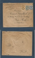 Belgium. 1903 (27 Nov) Liege - USA, NYC (Dec 7) Tricolor Multifkd Envelope Inc 1fr Orange Cds. Scarce,. Cover, Envelope, - Otros & Sin Clasificación