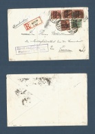 Belgium - Xx. 1915 (18 June) WWI German Occup. Maeseyck Leuven. Local Registered Multifkd Ovptd Germania Issue + Censore - Other & Unclassified