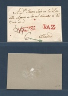 Bolivia. C. 1810. La Paz - Madrid, España. Excepcional Frente De Carta Maritima Colonial Con Marcas En Rojo "PAZ - Bolivie