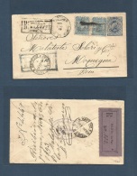 Bolivia. 1893 (23 Oct) Oruro - Perú, Moquegua. Via Areguipa (13 Nov) Registered 5c Blue Stat Env + 2 Adtls, 4 Sta - Bolivie