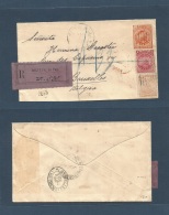 Bolivia. 1894 (19 March) La Paz - Belgium, Bruxelles (22 April) Via Callao (27 March). Registered 10c Orange Stat Env + - Bolivie