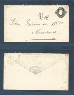 Brazil. C. 1885 Uruguayana - Montevideo, Uruguay. 200rs Black D. Pedro Stat Envelope Taxed + Doble 11 Cts Charge. Stage - Altri & Non Classificati