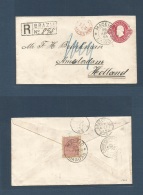 Brazil. 1894 (26 April) Maceio - Netherlands, Amstedam (17 May) Registered 300 Rs Red D. Pedro Stationary Envelope + Adt - Other & Unclassified