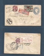 Canada. 1900 (Aug) Montreal - Mexico, Tepic (28 Aug) Queen Victoria Blue Grey Registered Stationary Envelope + 2 Adtls, - Other & Unclassified