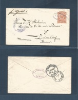 Dominican Rep. 1890 (3 Jan) Via St. Thomas. Puerto Plata - Germany, Dusseldorf 10c Orange Stationary, Oval Blue FRANCA ( - Dominicaine (République)