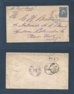 Dominican Rep. 1895 (12 - 13 Febr) San Pedro Macoris - USA, NY, Hudson Colombia Cº (24 Feb) New York. Fkkd Env. 5c - Dominicaine (République)