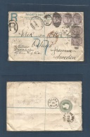 Great Britain - Stationery. 1884 (10 Oct) Bath - Sweden, Grenna (14 Oct) Registered 2d Stat Envelope + 5 Adtls 1d At 7d - Other & Unclassified