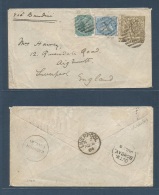 India. 1884 (8 July) Kashmir Combination Cover. Envelope Franked To Liverpool (Aug 4) Endorsed "via Brindisi" 1/2a And 4 - Autres & Non Classés