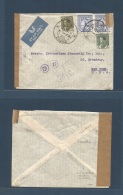 Iraq. 1941 (8 Nov) Bagra - USA, NYC. Air Multifkd Envelope Carried Via Singapore + Pacific US Clipper With Censor Cachet - Iraq