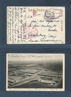 Japan. 1917 (14 May) WWI Bando POW Camp - Germany Strassburg. Elsassi. Camp Barracks Photocard With Diff Cachets + Censo - Otros & Sin Clasificación