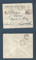 Libia. 1915 (28 June) Italian Administration. WW1 Tripoli #1# Porto - Switzerland, Zurich (5 July) Registered Single 50c - Libia