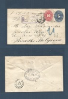 Mexico - Stationery. 1890 (16 Aug) Veracruz - Belgium, Bruxelles (18 Sept) Registered 5c Blue Large Numeral Stationary E - México