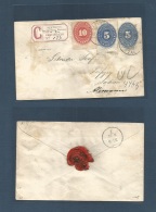 Mexico - Stationery. 1891 (25 July) Zacatecas - Germany, Leipzig (13 Aug) Registered 5c Blue Stat Envelope + 2 Adtls, Cd - México