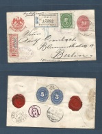Mexico - Stationery. 1892 (9 March) DF - Germany, Berlin (25 March) Registered 20c Vermilion Stat Env + 10c Green Medali - México