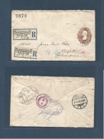 Mexico - Stationery. 1895 (3 April) DF - Germany, Krefeld (19 Apr) 25c Lilac On 4c Ovptd Issue. Via NYC (10 Apr) Extraor - México