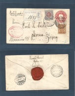 Mexico - Stationery. 1900 (27 Febr) Leon, Qto - Germany, Borna (16 March) Registered 2c Red Stat Env + 2 Adtl On 20c Rat - México