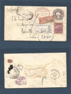 Mexico - Stationery. 1900 (24 July) Leon, Qto - India, Calcutta (22 Aug) Registered 10c Lilac + Adtl Military Stationery - México
