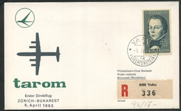 1965 Liechtenstein, Primo Volo First Fly Taron Zurigo - Budapest, Timbro Di Arrivo - Storia Postale
