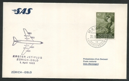 1965 Liechtenstein, Primo Volo First Fly Erster Jet-Flug SAS Zurigo - Oslo, Timbro Di Arrivo - Lettres & Documents