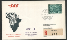 1965 Liechtenstein, Primo Volo First Fly Erster Jet-Flug SAS Zurigo - Kampala, Timbro Di Arrivo - Lettres & Documents