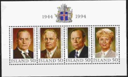 Island 1994 Michel Bloc Feuillet 16 Neuf ** Cote (2013) 6.50 Euro 50 Ans République Présidents - Blokken & Velletjes
