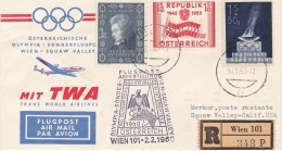 4104y: Österreich Olympia- Sonderflug Wien- Squaw Valley 2.2.1960 Mit Rs. Ankunftsstempel - Invierno 1960: Squaw Valley