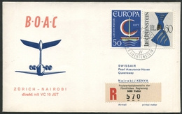 1966 Liechtenstein, Primo Volo First Fly Erster Jet-Flug B.O.A.C. Zurigo - Nairobi, Timbro Di Arrivo - Briefe U. Dokumente