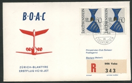 1966 Liechtenstein, Primo Volo First Fly Erster Jet-Flug B.O.A.C. Zurigo - Blantyre, Timbro Di Arrivo - Brieven En Documenten