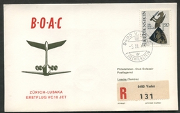 1966 Liechtenstein, Primo Volo First Fly Erster Jet-Flug B.O.A.C. Zurigo - Lusaka, Timbro Di Arrivo - Covers & Documents